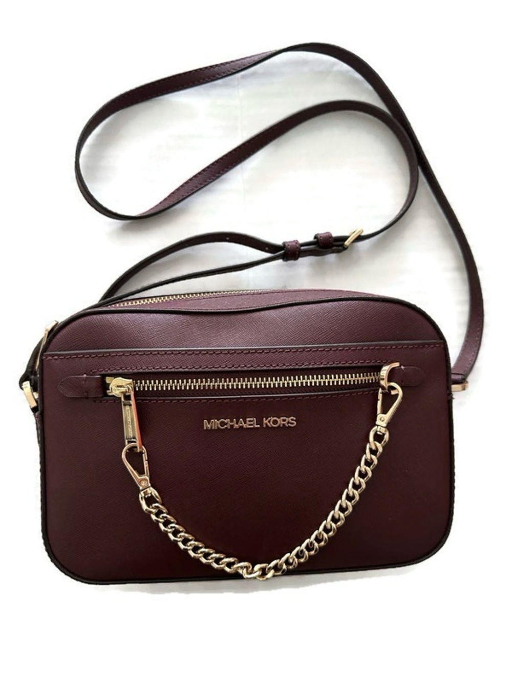 Michael Kors Jet Set Large Saffiano Leather Crossbody Bag Wine